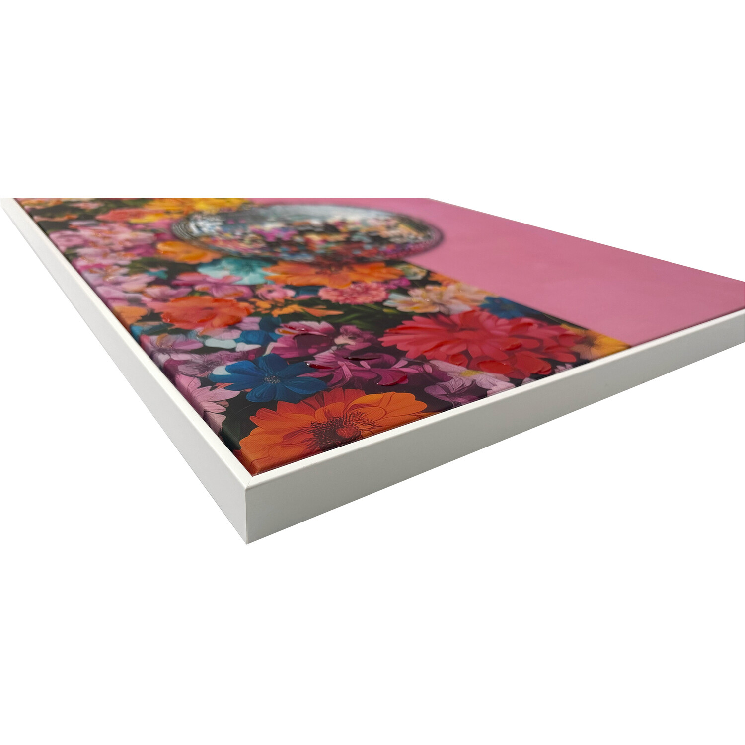 Floral Reflective Disco Ball Framed Art Pink Image 2