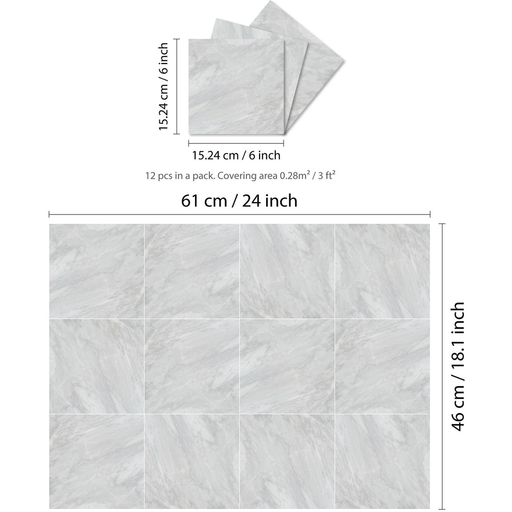 Walplus Light Grey Marble Stone Tile Sticker 12 Pack Image 6