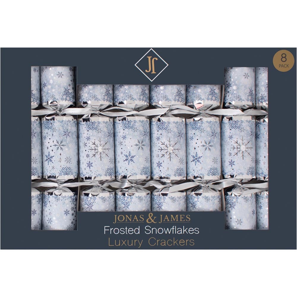Pack of 8 Frosted Snowflakes Deluxe Crackers - Silver Image 1