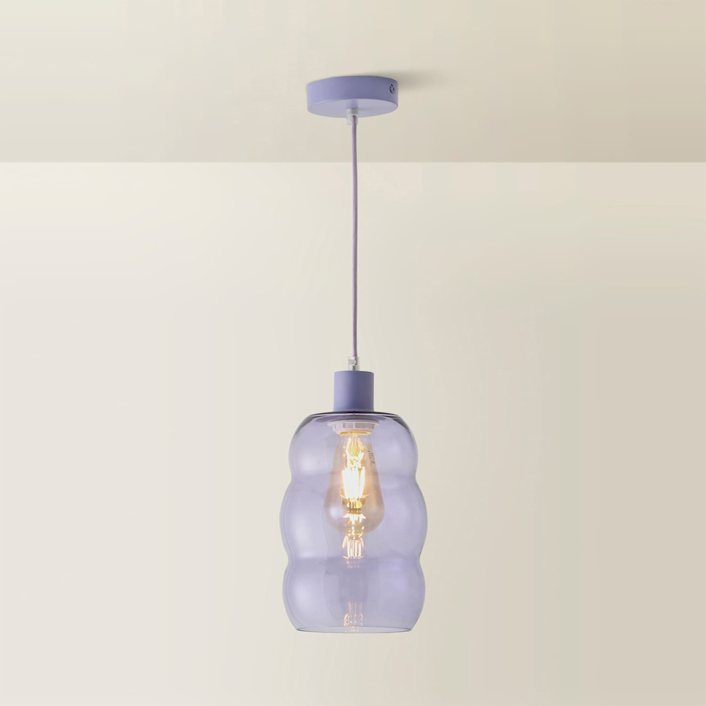 ValueLights Lolly Curvy Shade Lilac Glass Bubble Pendant Ceiling Light with Bulb Image 5