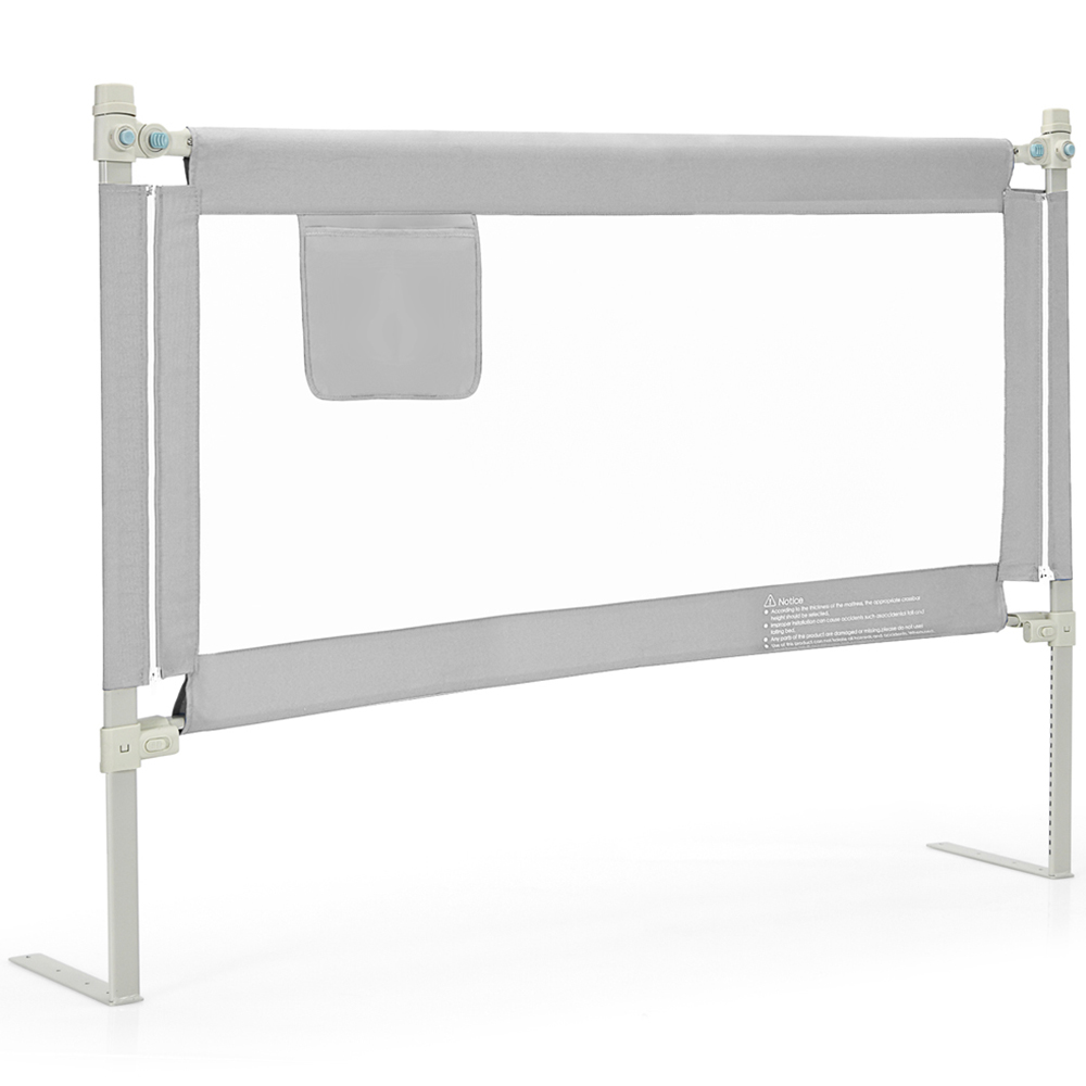 Costway Grey Adjustable Bed Rail with Storage Pocket 145cm Image 4