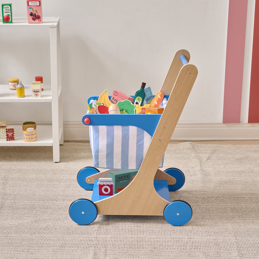 Teamson Kids Little Helper Mr Fresh Blue Shopping Cart with Groceries Image 5