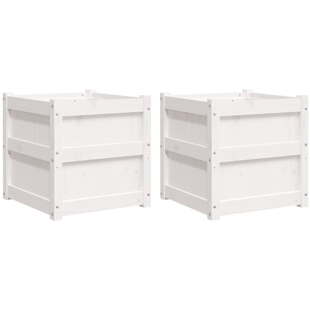vidaXL White Solid Pine Wood Garden Planter 50cm 2 Pack Image 5