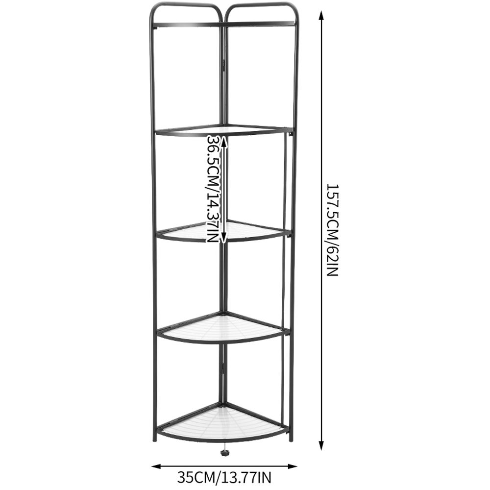 Living and Home 5-Tier Black Foldable Carbon Steel Corner Storage Rack Image 8