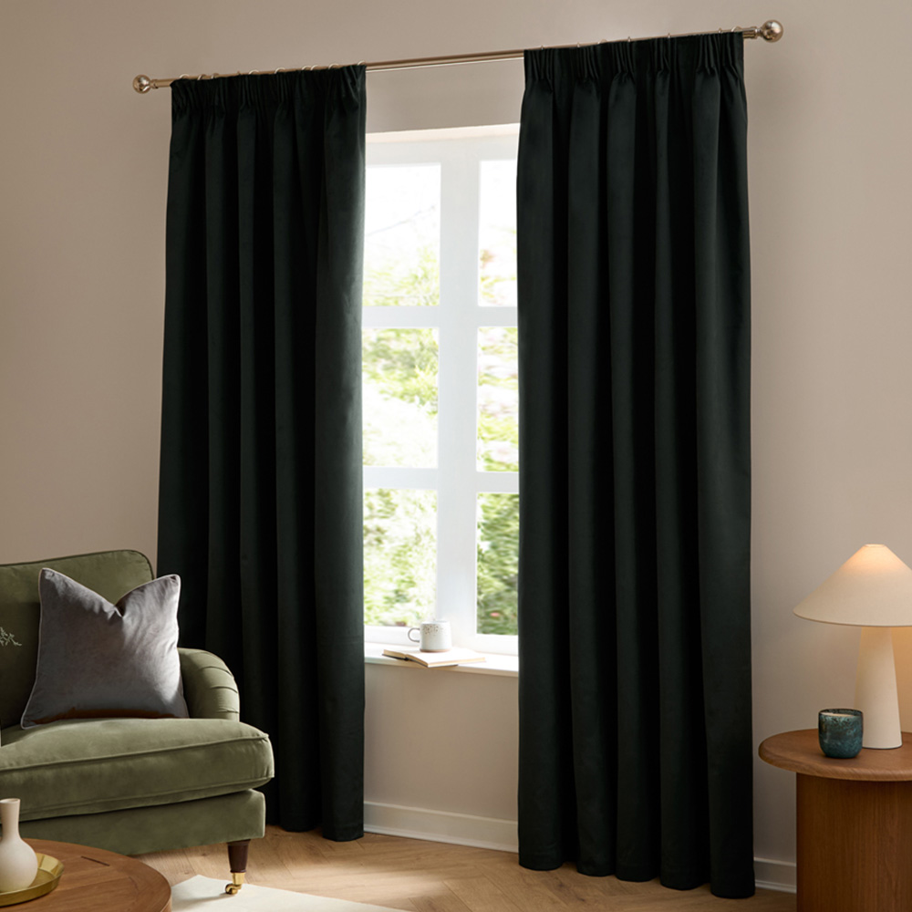 Furn The Ultimate Black Velvet Fully Lined Pencil Pleat Curtains 117 x 137cm Image 1