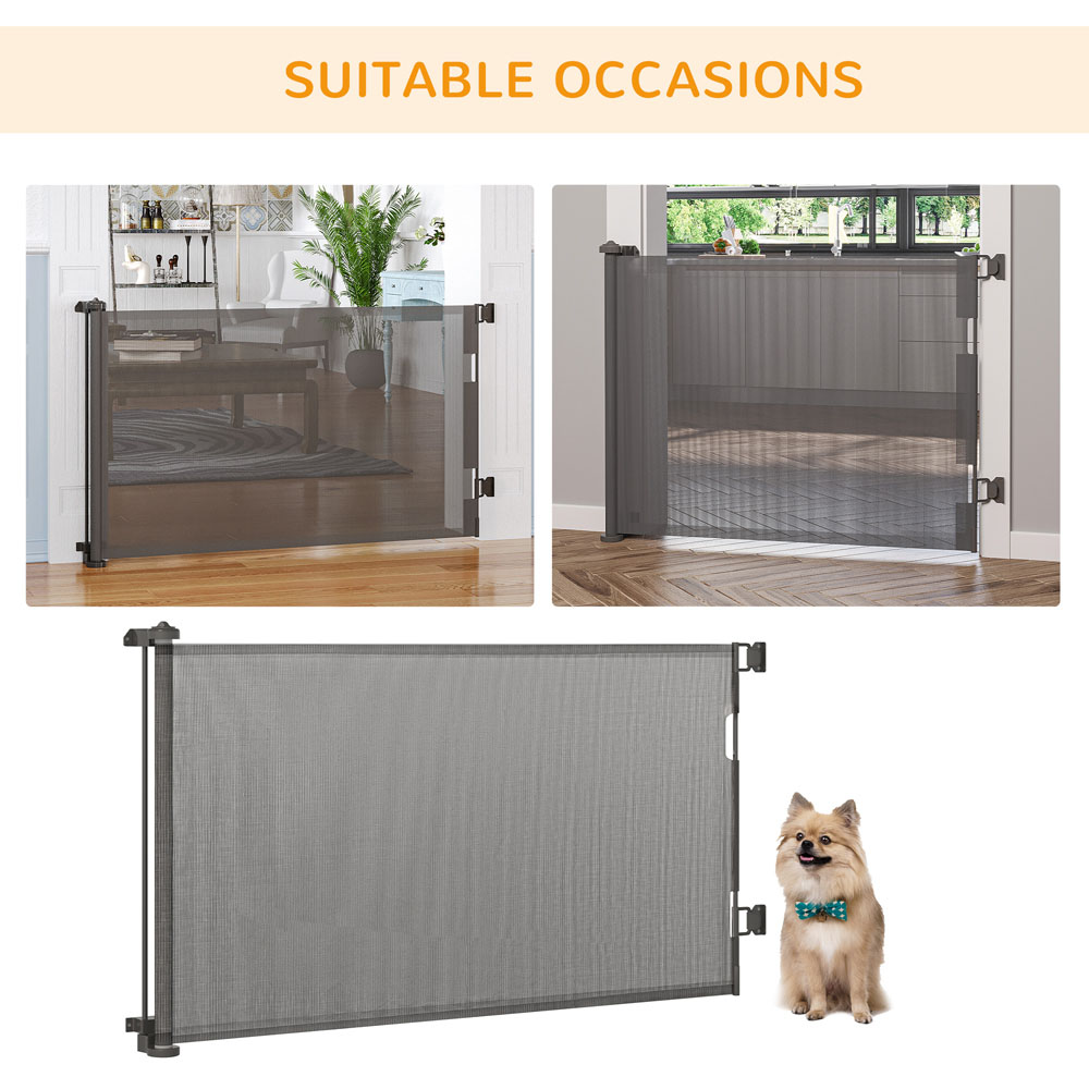 PawHut Grey Mesh Retractable Stair Pet Safety Gate Image 6