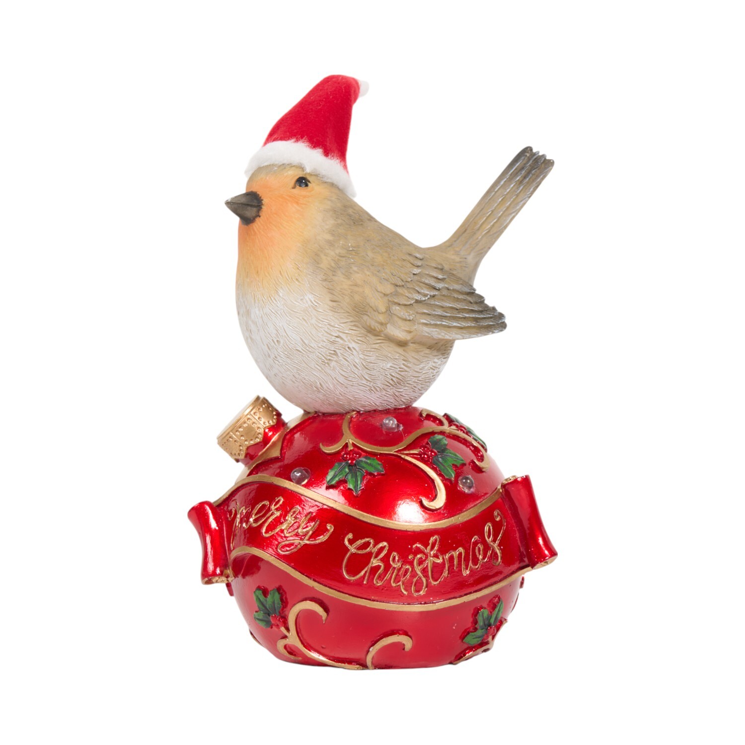 Christmas Robin on LED Bauble OrnamentRed Image 2