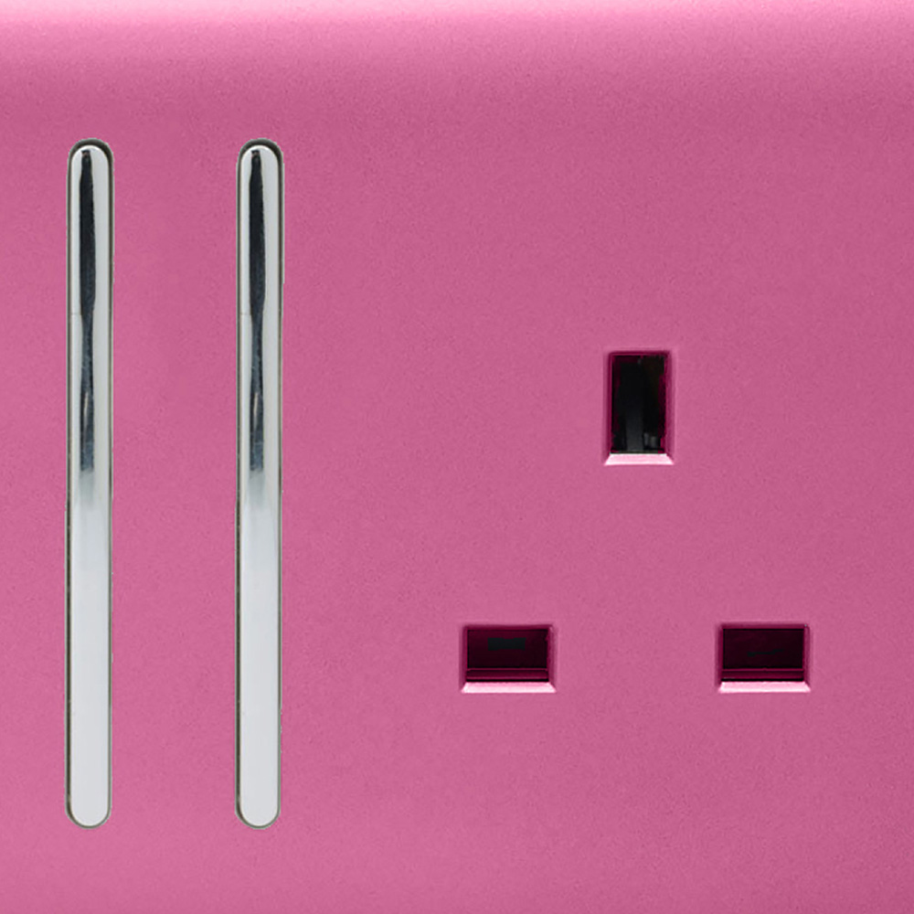 Trendi Switch 2 Gang 13amp Candy Pink Long Switched Plug Socket 3 Pack Image 2