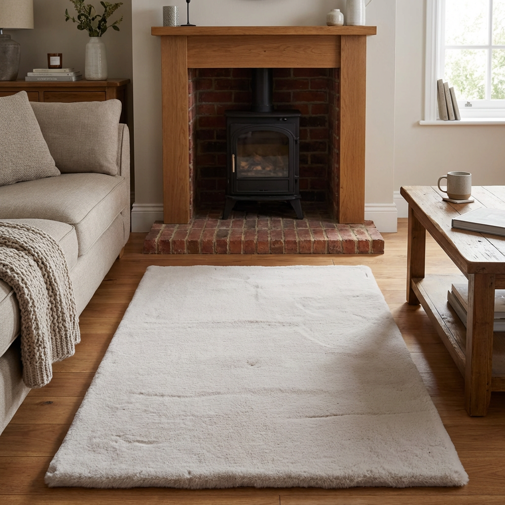 Luxe Natural Rabbit Faux Fur Rug Image 8