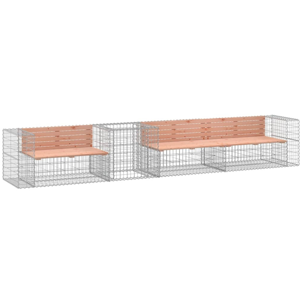vidaXL Natural Douglas Solid Wood Garden Bench with Gabion Basket 65.5 x 417 x 71cm Image 1