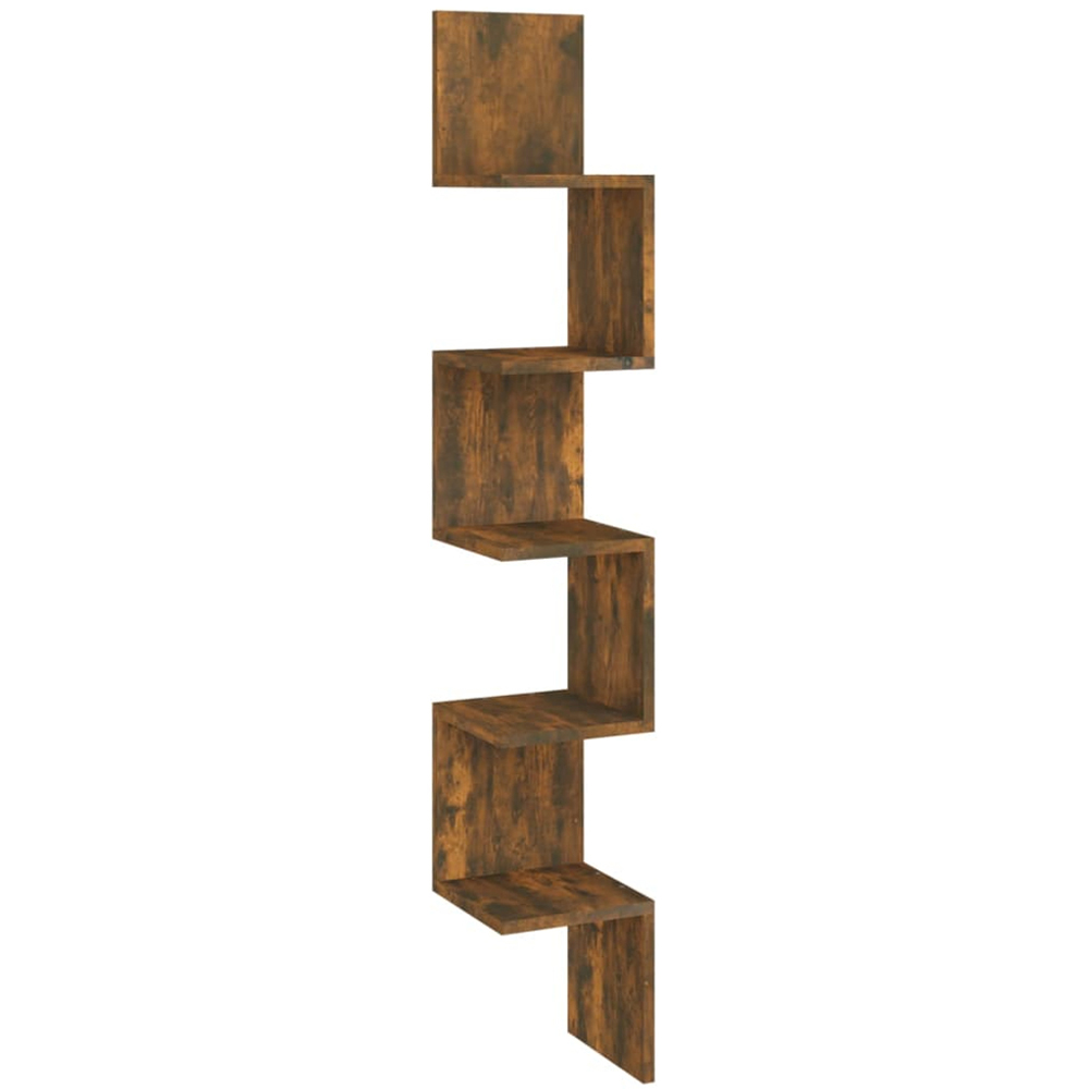 vidaXL 5 Shelf Smoked Oak Floating Corner Wall Shelf Image 1