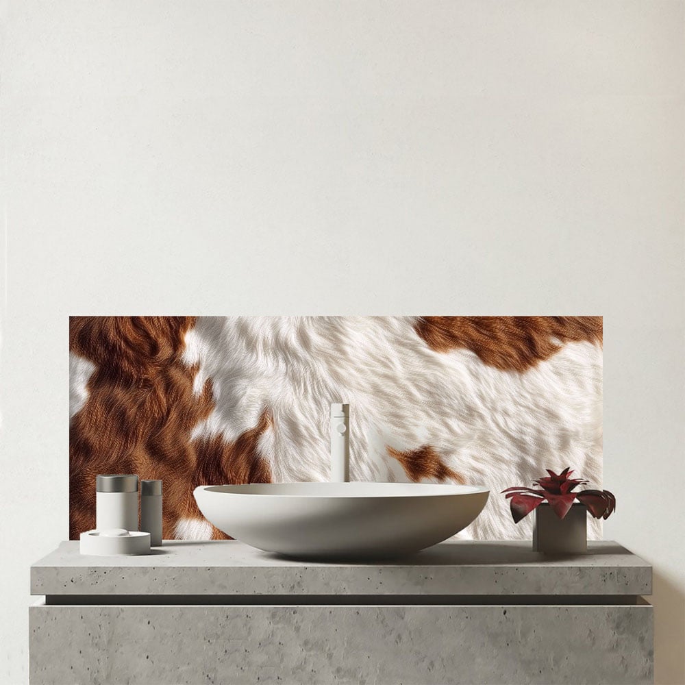 Warren Reed Designer Brown and White Cow Hide Print Bathroom Splashback 25 x 60cm Image 1