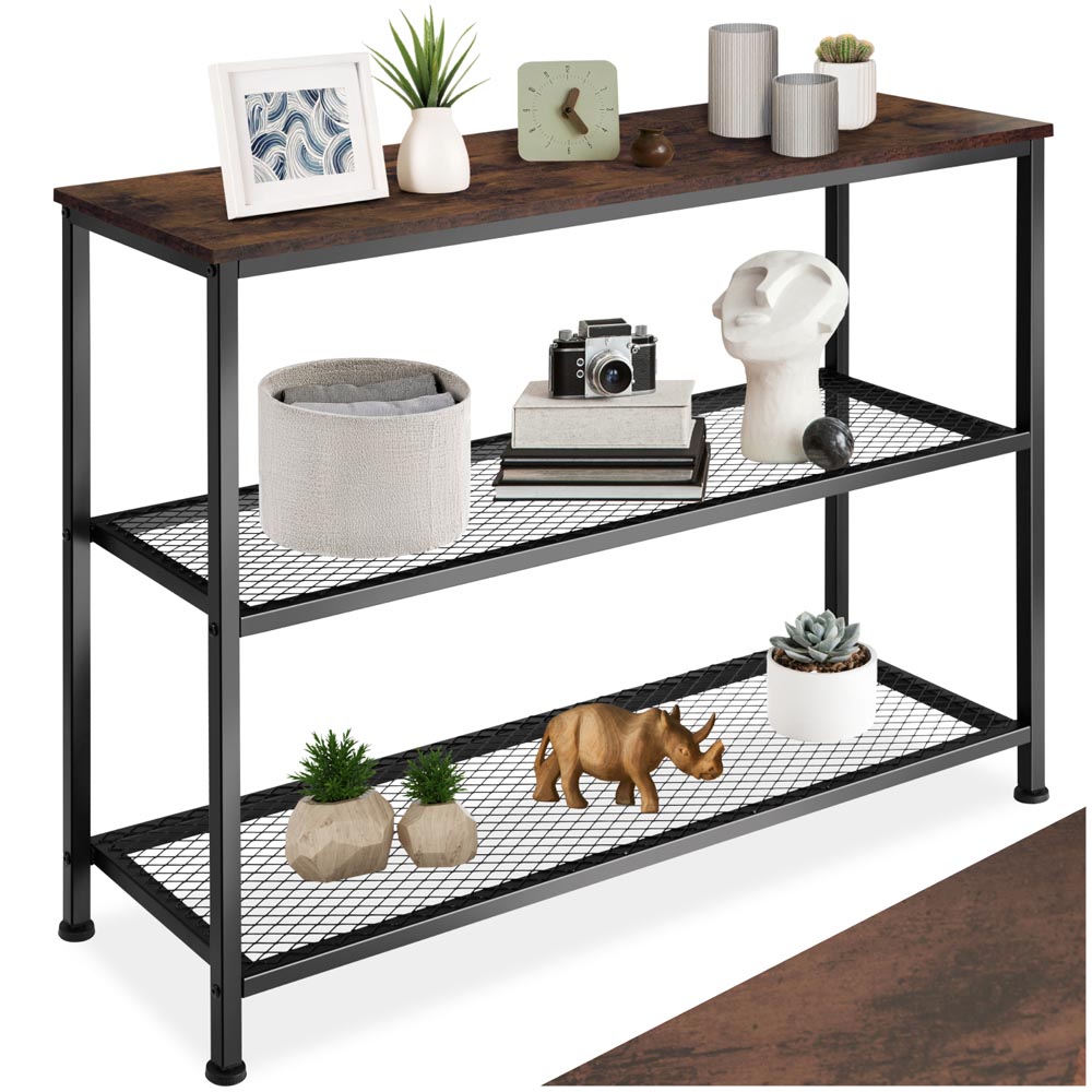 tectake Bristol 2 Wire Shelf Industrial Dark Wood Console Table Image 2