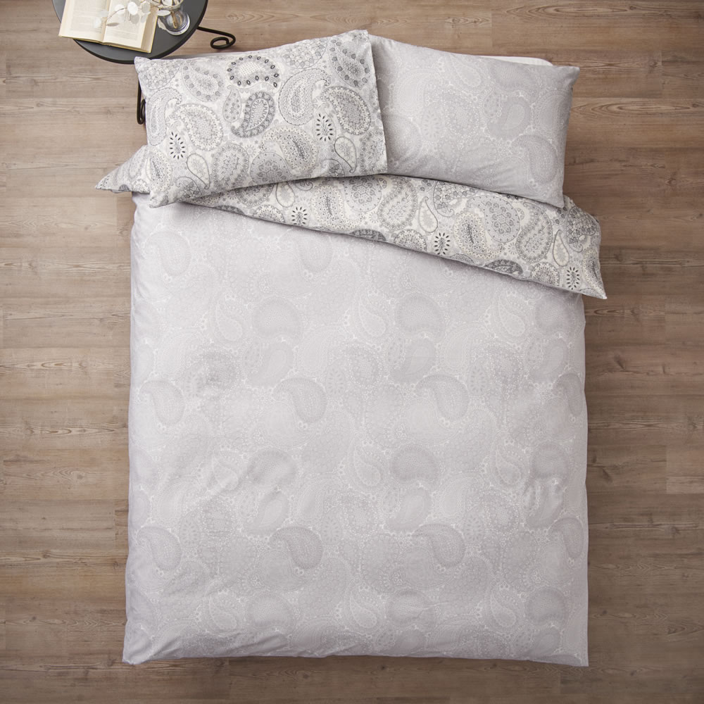 Wilko Paisley Print Grey Double Duvet Set Wilko