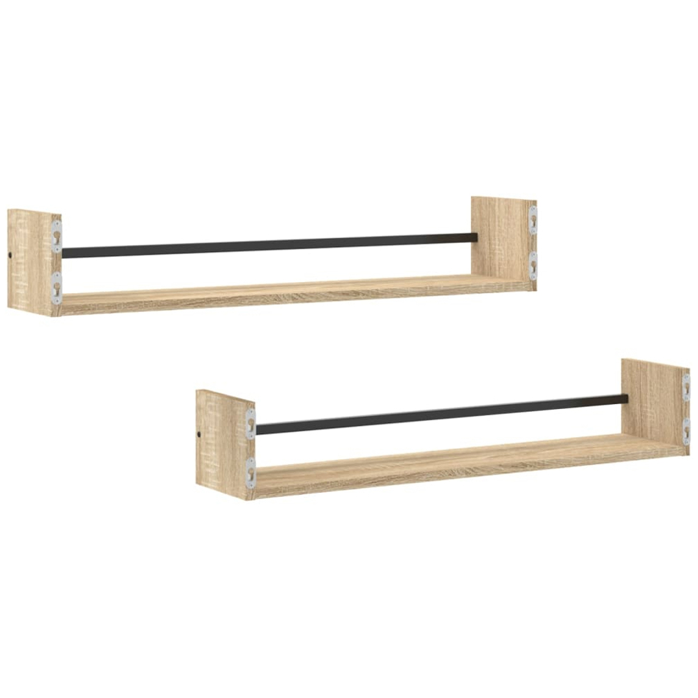 vidaXL 80 x 16 x 14cm Set of 2 Sonoma Oak Wall Shelf with Bars Image 5