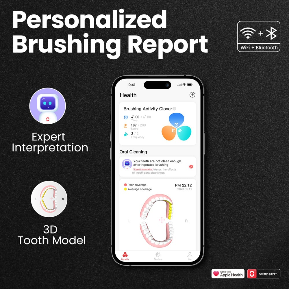 Oclean X Ultra S WiFi Smart Green Sonic Electric Toothbrush Bundle Pack with 6 Brush Heads Image 7