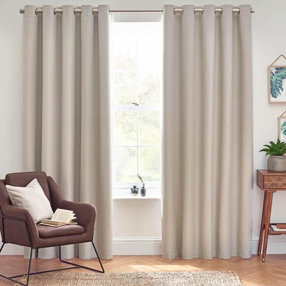 furn. Dawn Linen Thermal Blackout Eyelet Curtain 137 x 117cm Image 1