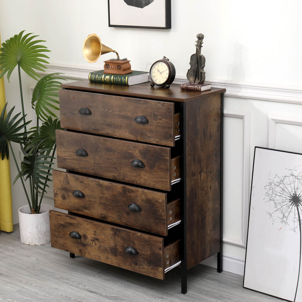 FurnitureHMD 4 Drawer Brown and Black Industrial Wooden Chest of Drawers Image 7
