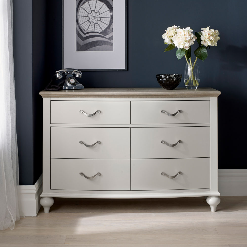 Bentley Designs Montreux 6 Drawer Grey Washed Oak and Soft Grey Wide Chest of Drawers Image 6