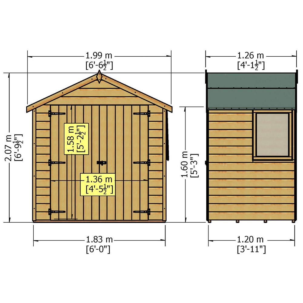 Shire Bute 4 x 6ft Double Door Dip Treated Shiplap Shed Image 5