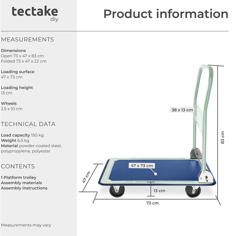 tectake Blue and Grey Folding Trolley 150kg Image 8