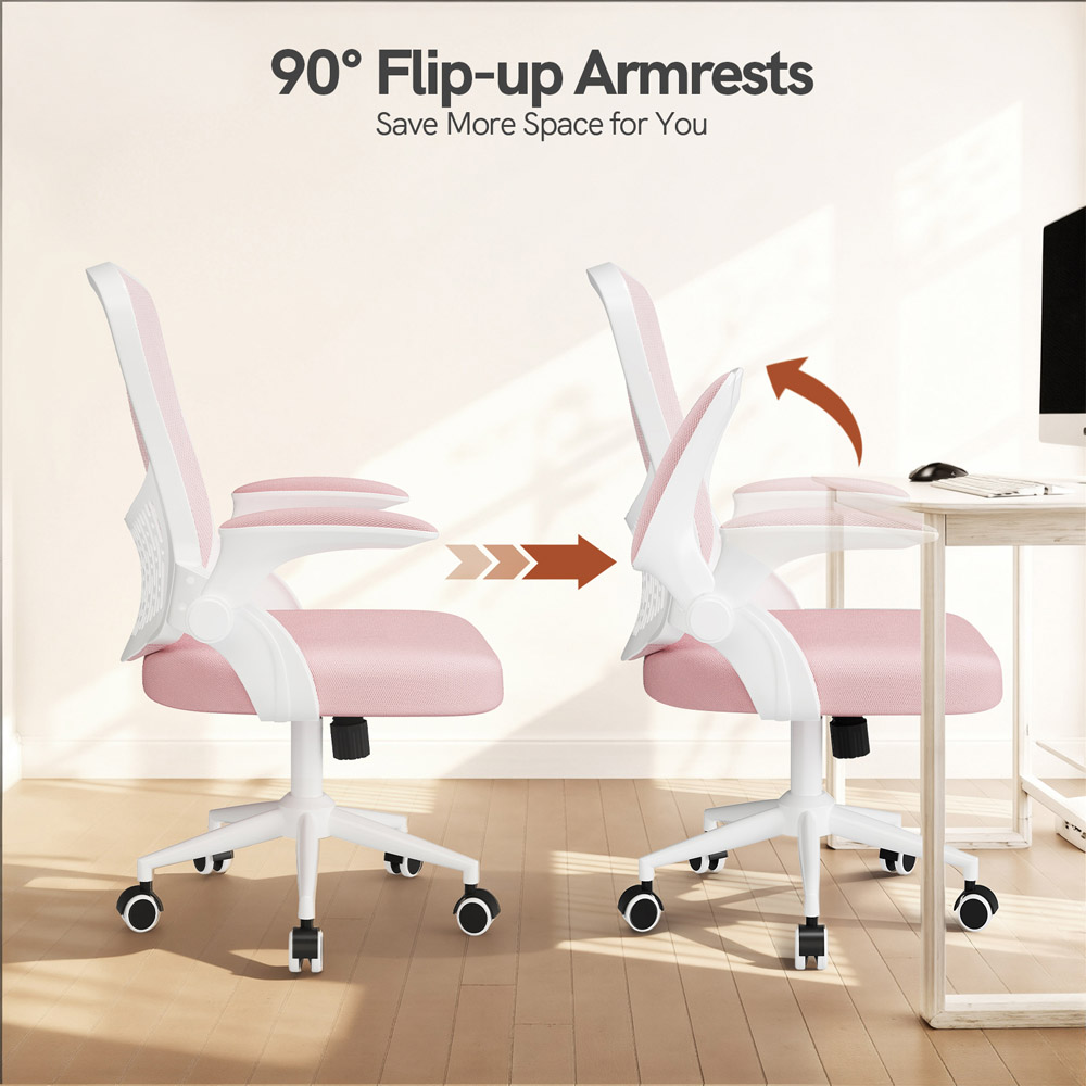 Rattrix Pink Mid-Back Mesh Office Chair with Flip-Up Armrests and Lumbar Support Image 3