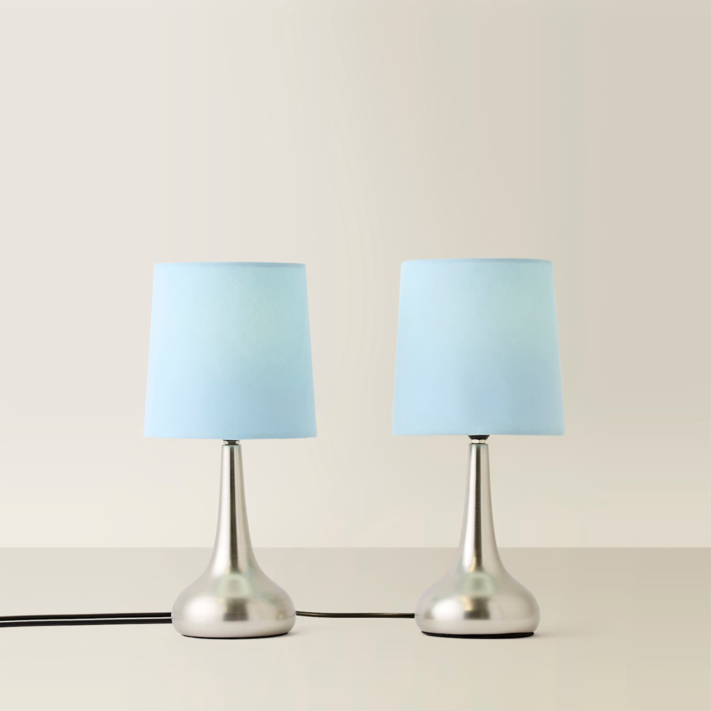 ValueLights Teardrop Grey Shade Brushed Chrome Touch Table Lamp with Bulb 2 Pack Image 3