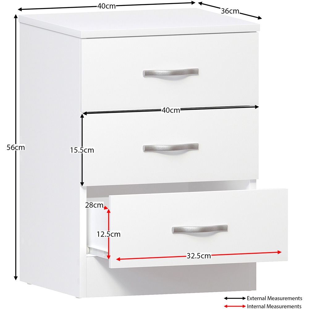 Vida Designs Riano 3 Drawer White Bedside Table Image 8