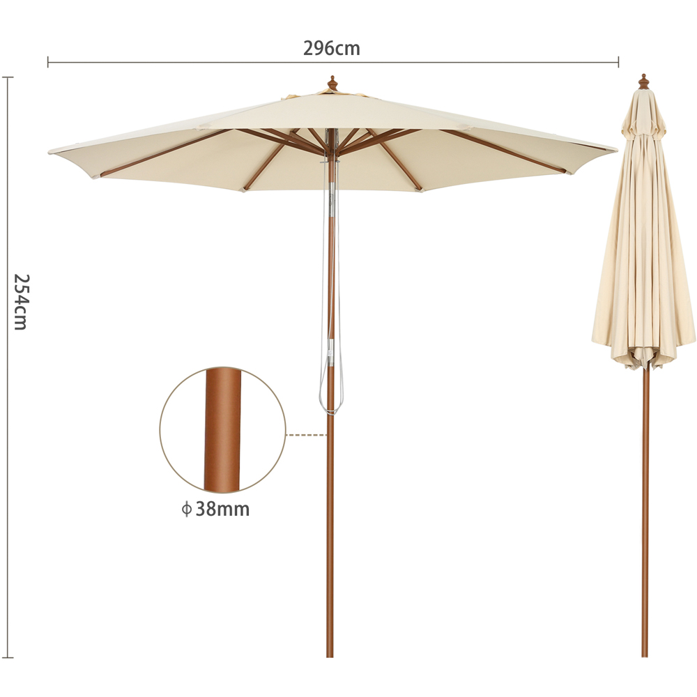 Costway Wooden Tilt Parasol with 8 Ribs 3m Image 9