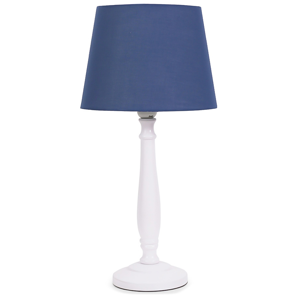 ValueLights Victoria Navy Blue Fabric Tapered Shade White Wood Traditional Stem LED Table Lamp Image 1
