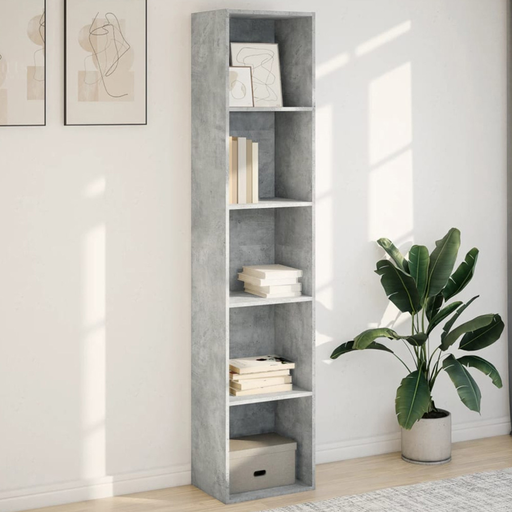vidaXL 5 Shelf Concrete Grey Bookcase Image 1