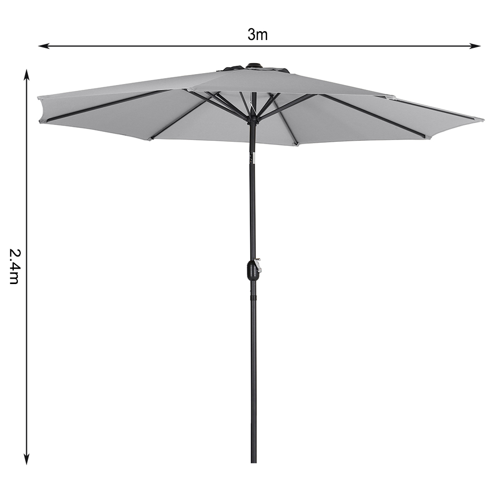Living and Home Light Grey Round Crank Tilt Parasol with Rattan Effect Base 3m Image 8