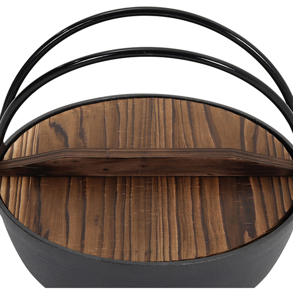 Living and Home Cast Iron Nabe Pot with Wooden Lid 4L Image 2