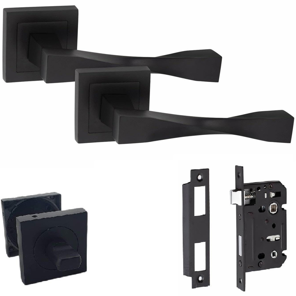 Golden Grace Matt Black Astrid Straight Bathroom Door Handle Set Image 1