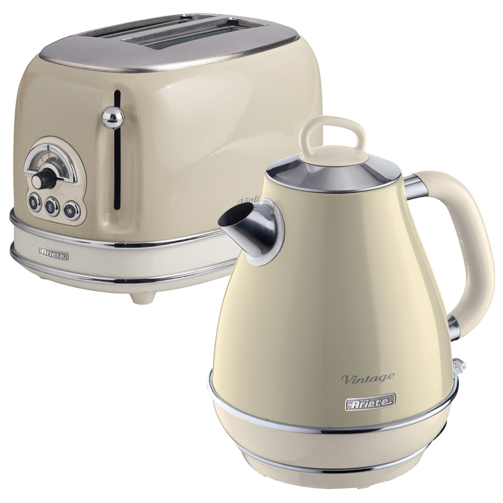 Ariete Vintage Cream 2 Slice Toaster And 1 7L Jug Kettle Set Wilko