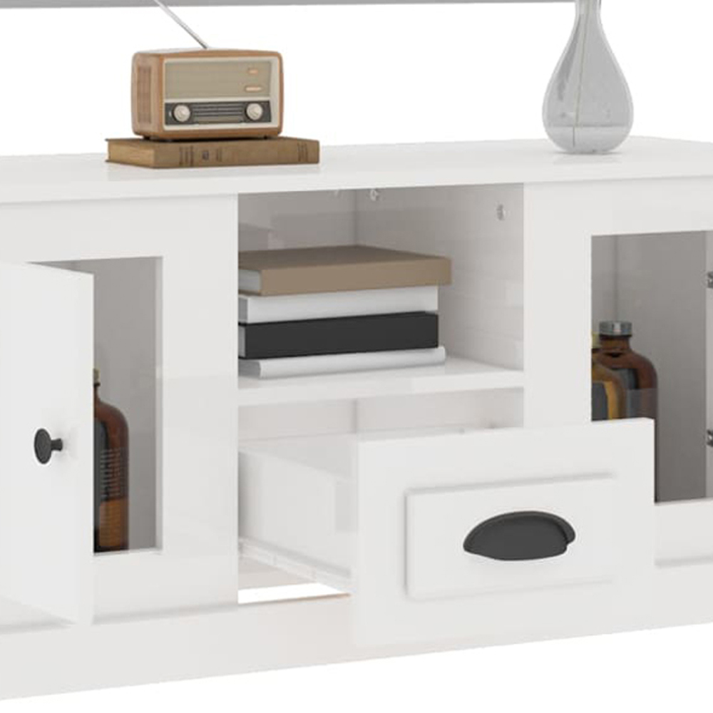 vidaXL 2 Door Single Drawer Single Shelf White Wooden TV Cabinet Image 8