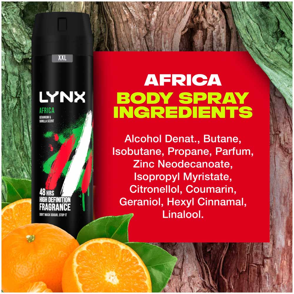 Lynx XXL Africa Mens Deodorant and Bodyspray 250ml Image 3