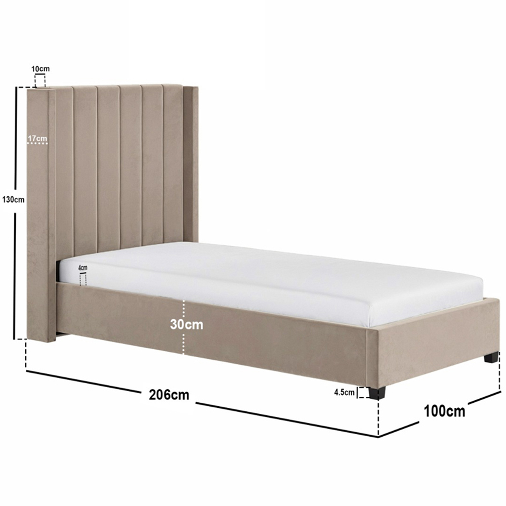 Flair Tiggy Single Beige Velvet Ottoman Bed Image 7