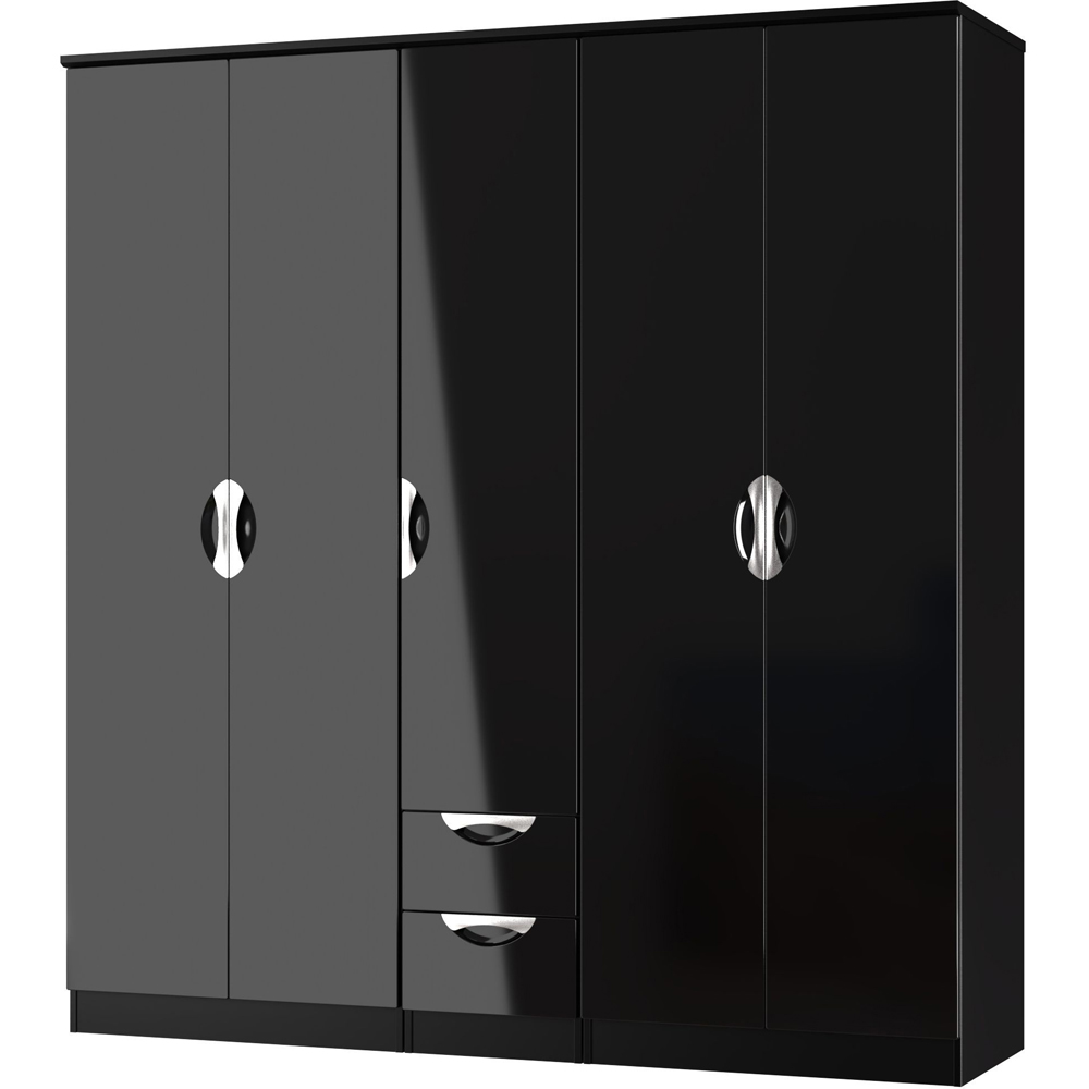 Crowndale Camden 5 Door 2 Drawer Black Gloss and Black Wardrobe Ready Assembled Image 3
