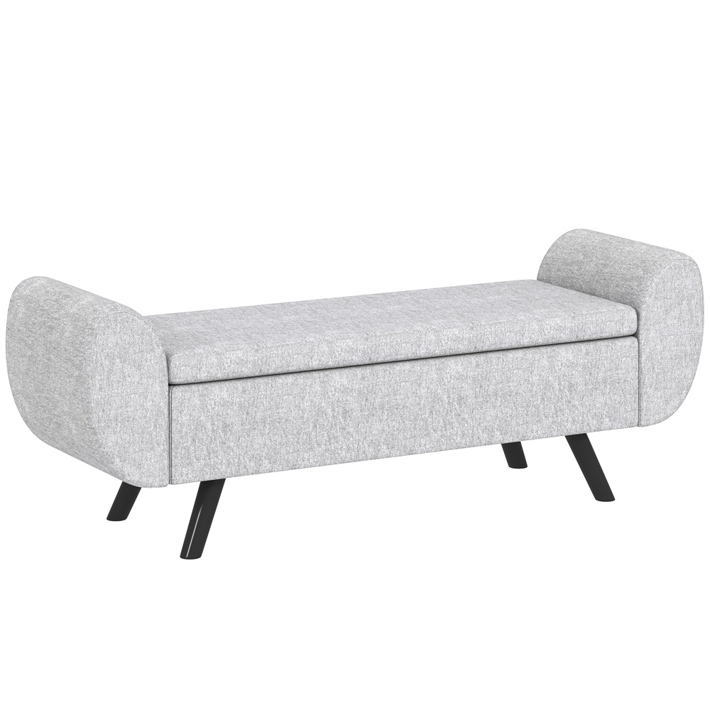 HOMCOM 2 Seater Light Grey Linen Storage Bench with Armrest Image 2