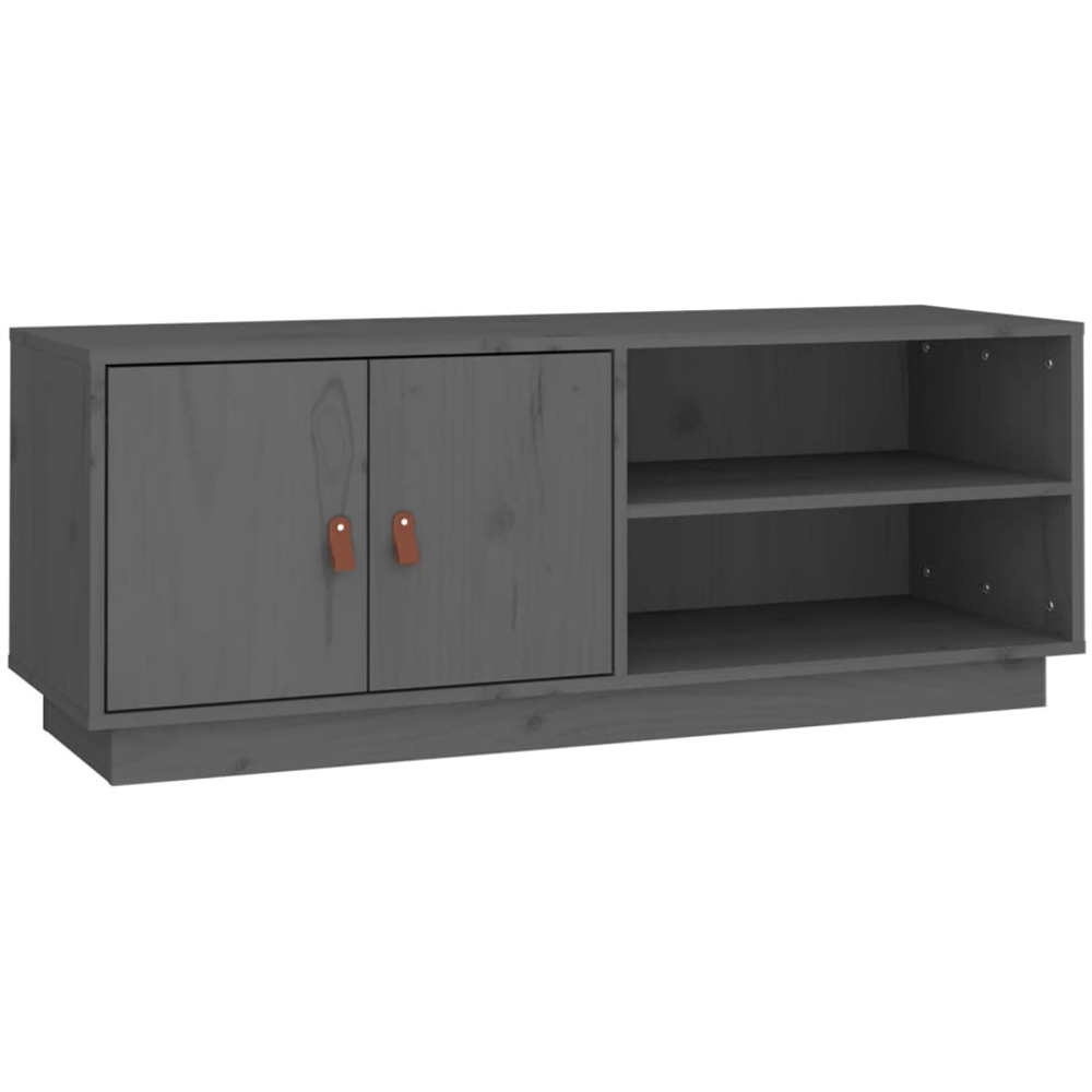 vidaXL 2 Door 2 Shelf Grey Solid Pine Wood TV Cabinet Image 2