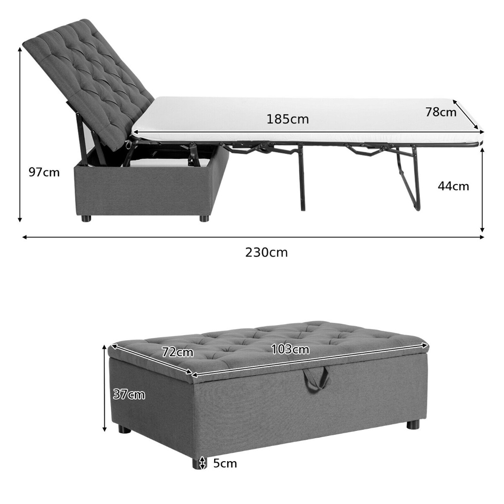 Costway Single Sleeper Grey Convertible Sofa Bed with Mattress Image 8
