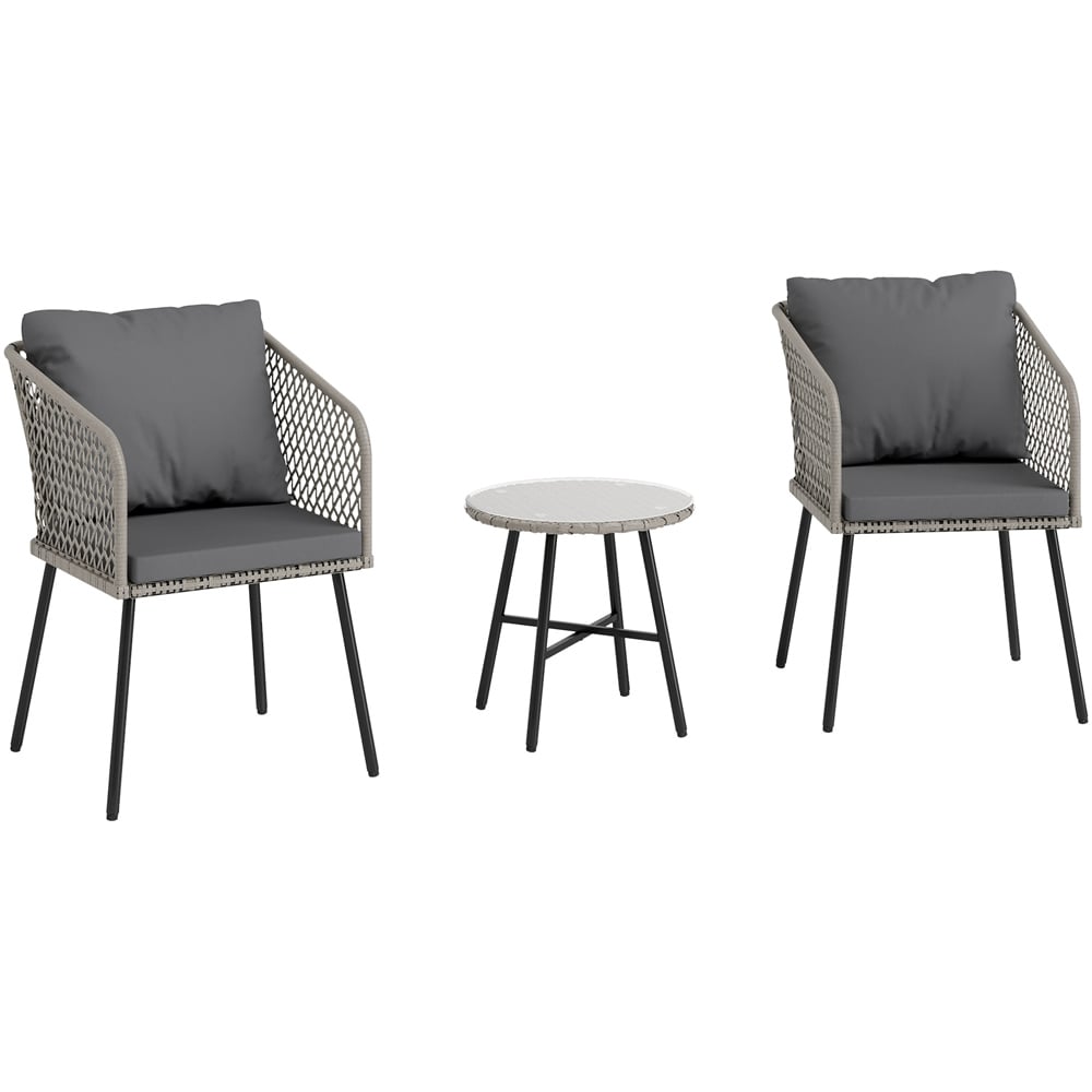 Outsunny 2 Seater Grey Rattan Bistro Set with Cushions Image 2