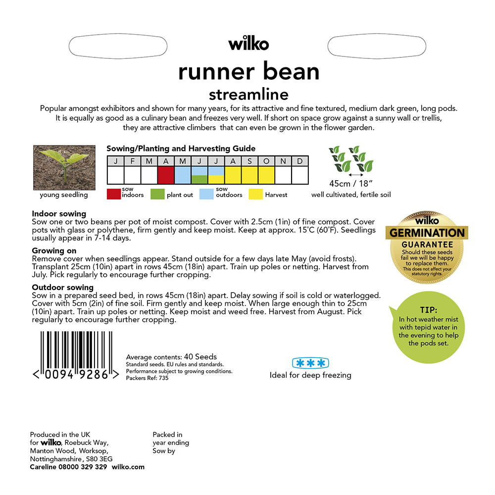 Wilko Streamline Runner Bean Seeds Image 3