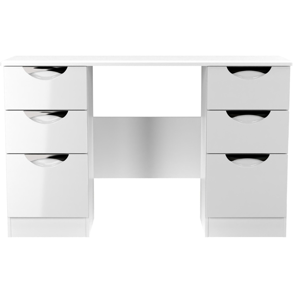 Crowndale Camden 6 Drawer White Gloss and White Kneehole Desk Ready Assembled Image 2