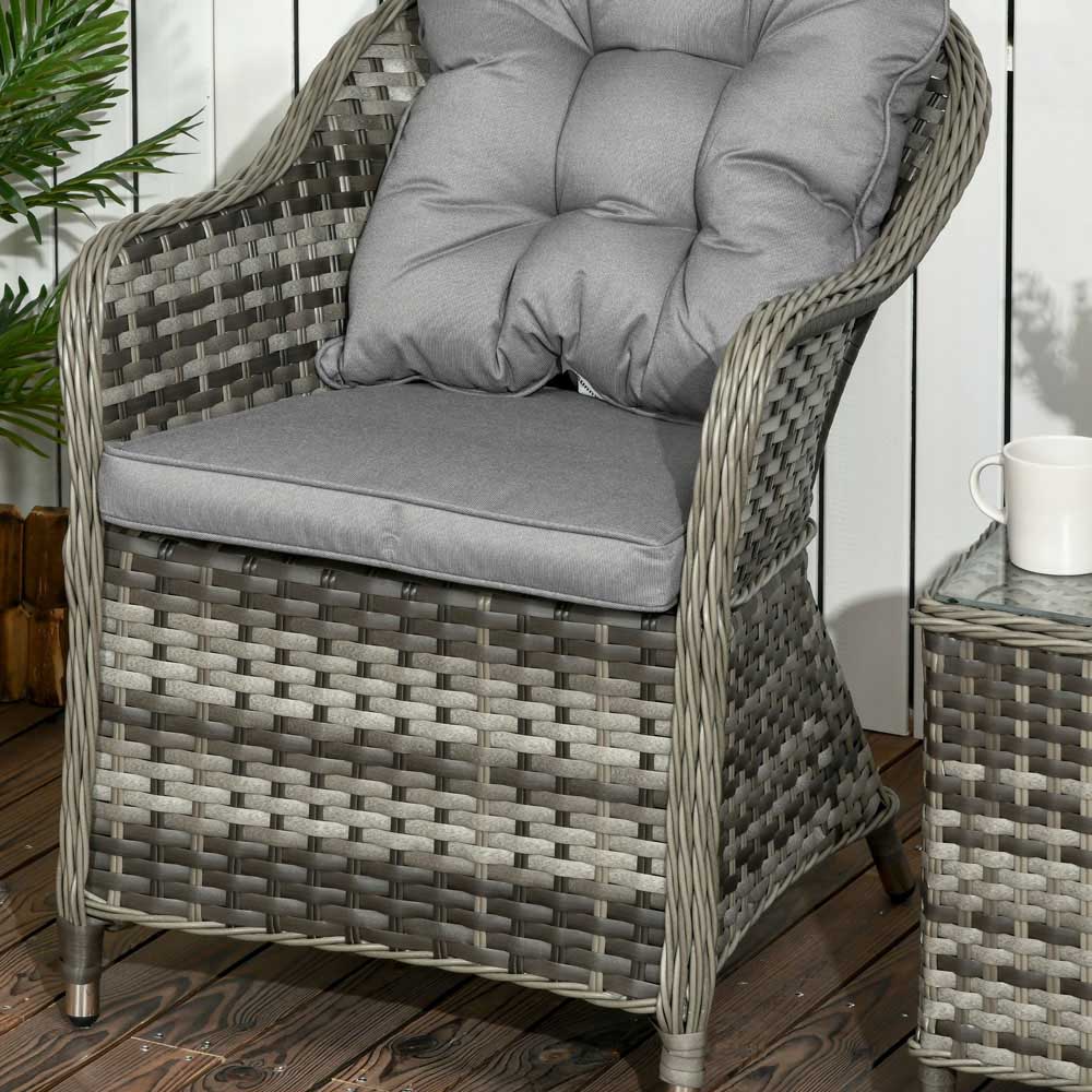 Outsunny 3pc Rattan Bistro Set Grey Image 3