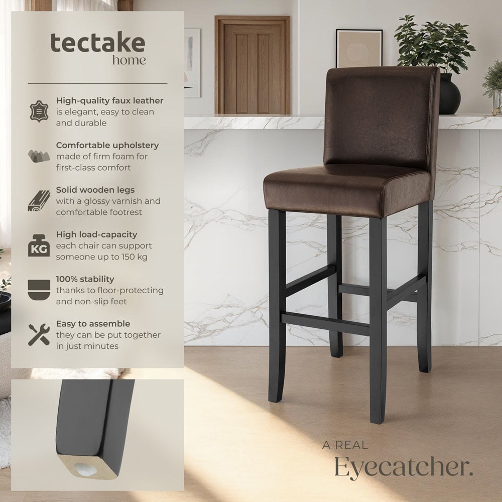 Tectake Brown Leather Padded Bar Stool Set of 2 Image 6