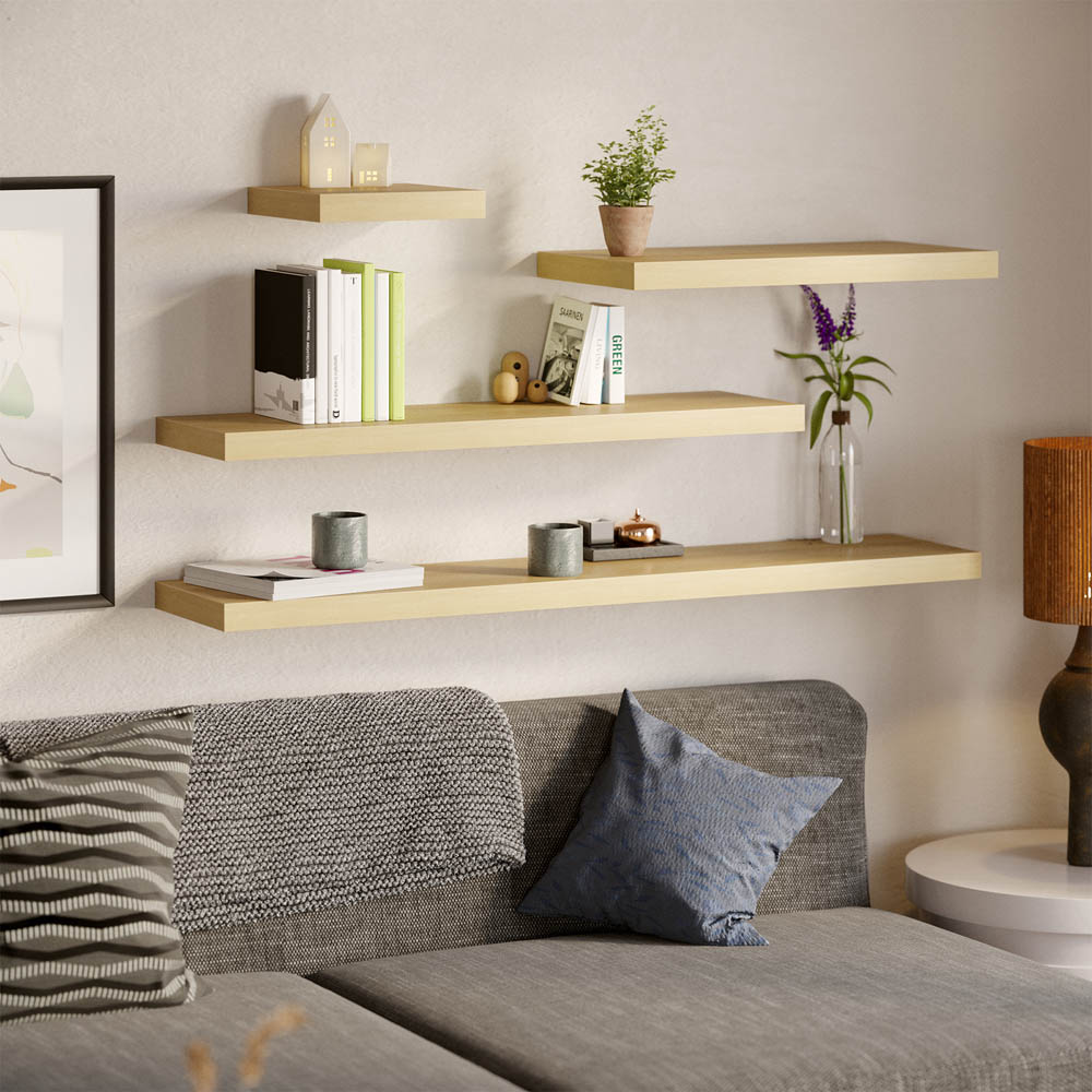 Homebase 60cm Light Oak Effect Floating Shelf 2 Pack Image 2