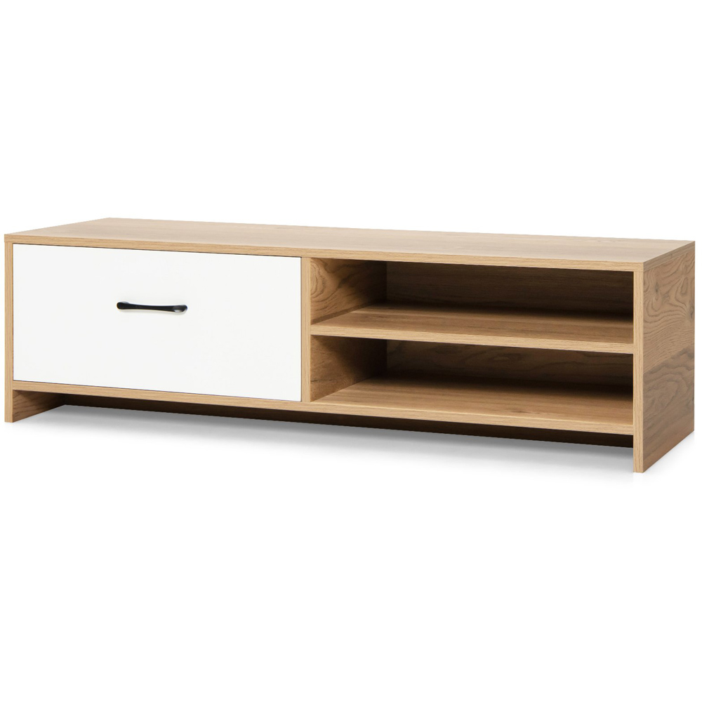 Costway Single Drawer 2 Shelf Natural and White TV Stand Image 2