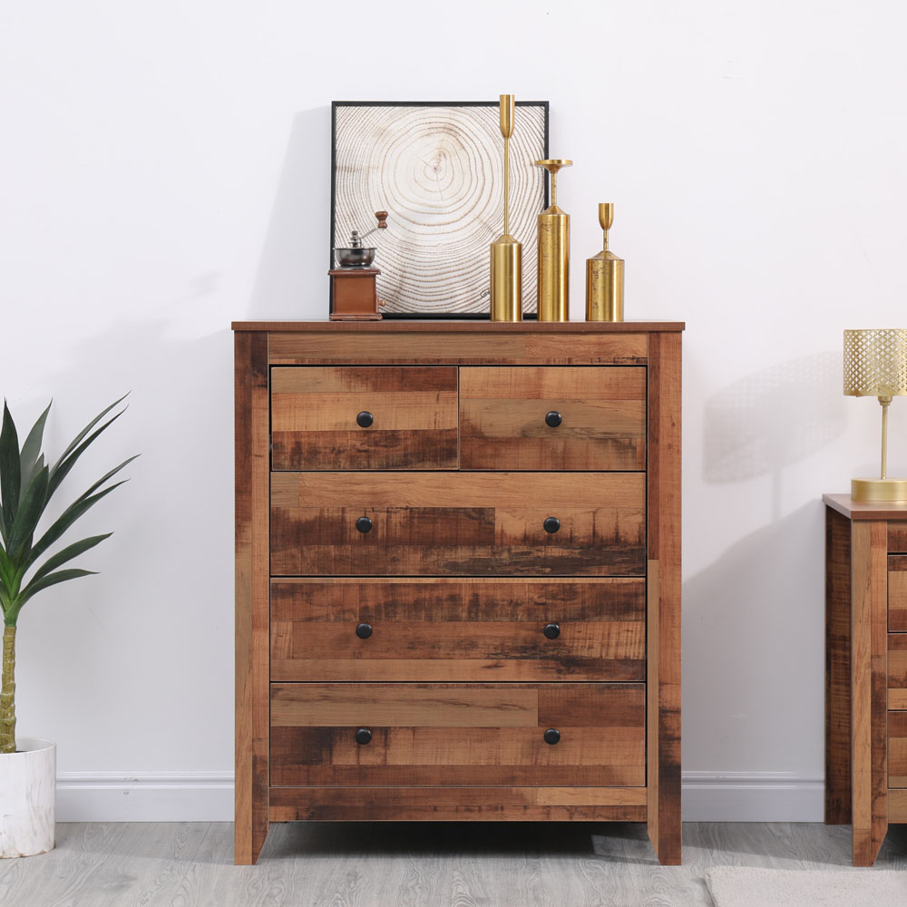 FurnitureHMD 5 Drawer Industrial Style Wooden Chest of Drawers Image 9